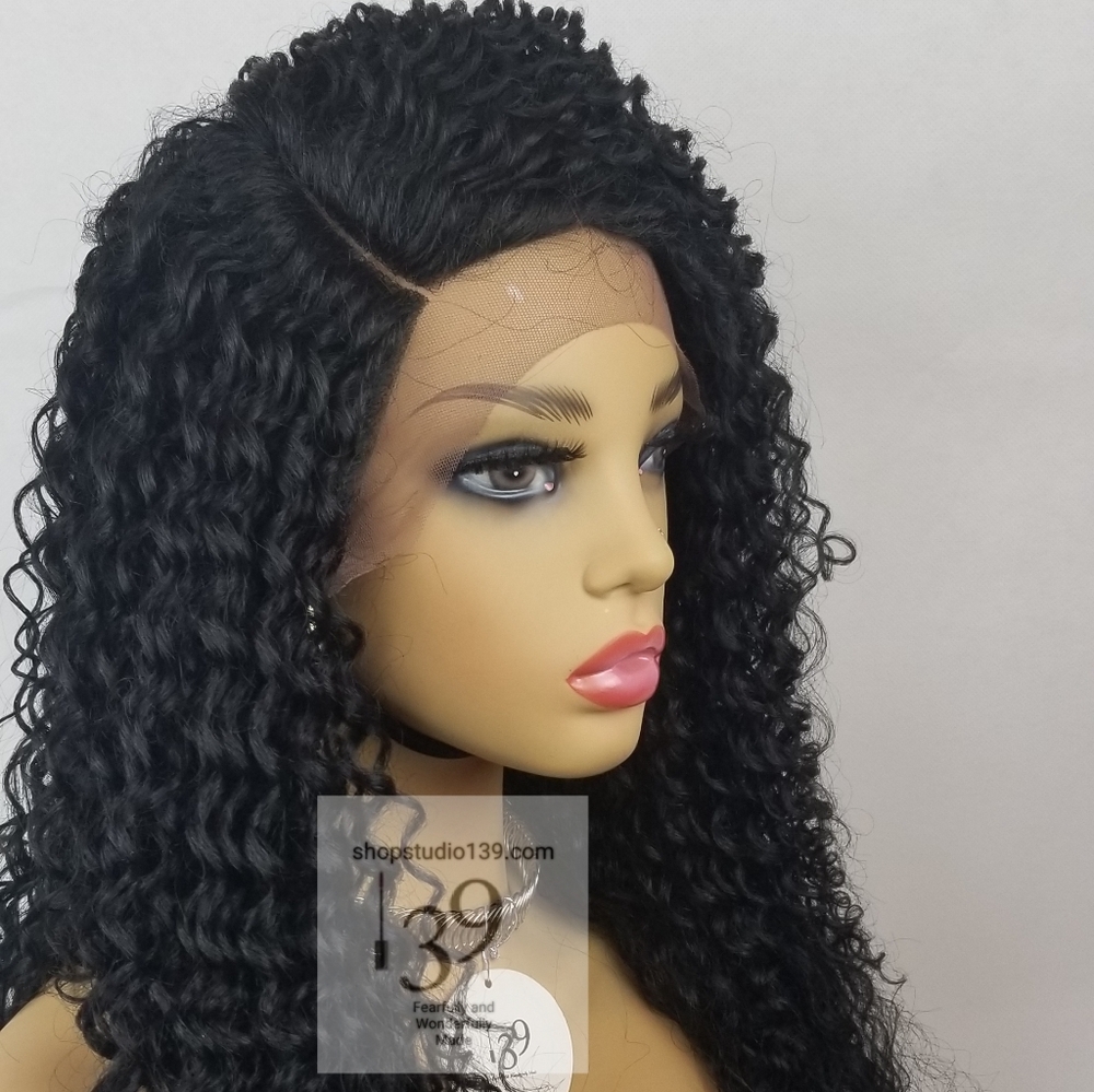 Big curly human hair lace front wig with side part